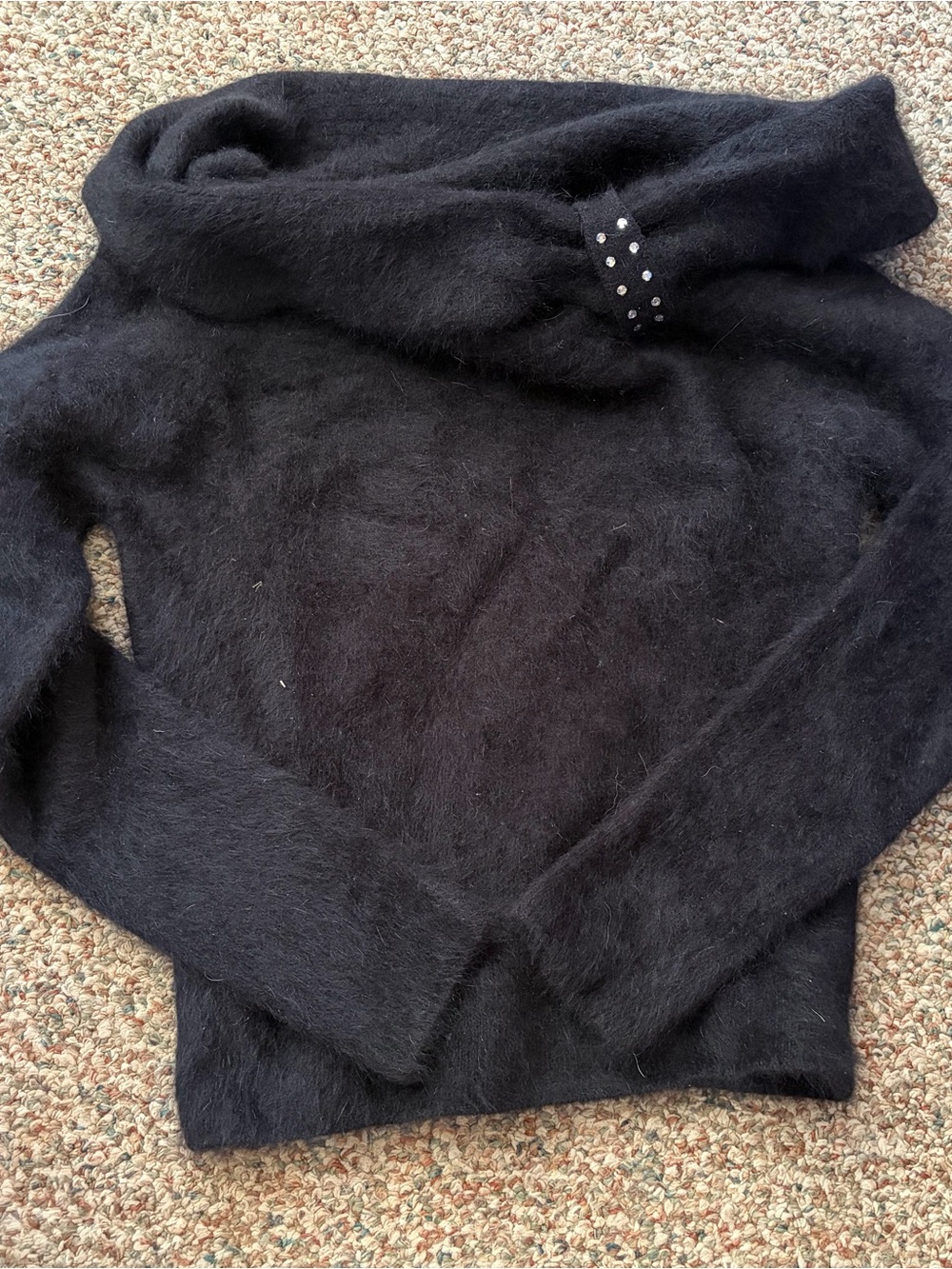 Twiggy - Black - 70% Angora Rabbit - Cowl Neck Sweater - Gem detailing